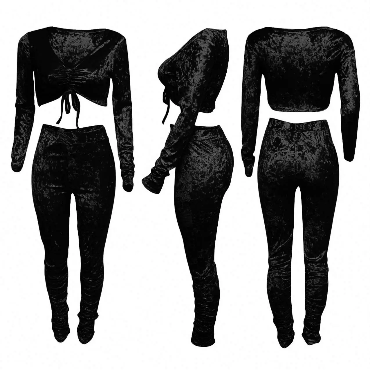 Fall 2021 Women Clothes Suit Two Piece Sets Jogging Femm Velour Tracksuits Leggings Fall Pant Stacked Pants 2 Piece Set Women
