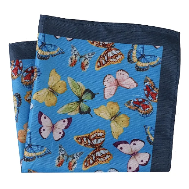 Factory Manufacture Suit Accessories Cotton White Navy Flower custom print butterfly pattern pocket squares