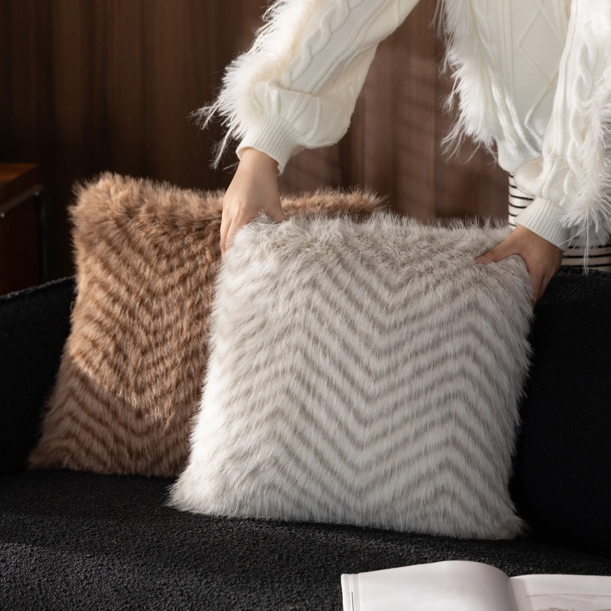 Home Decor Modern Herringbone Decorative Fluffy Pillow Covers Boho Cushion Cover Polyester Autumn Winter Pillow For Sofa