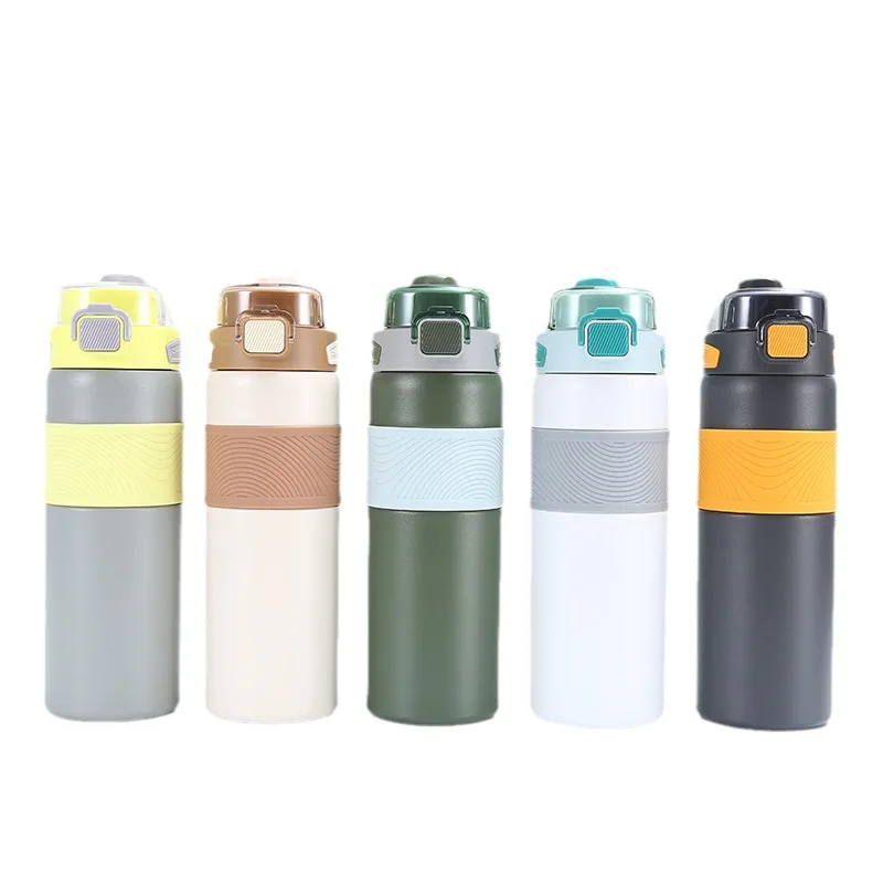 600/800ml New 316 Stainless Steel Thermos with Straw Custom logo Simple Portable Bullet Vacuum Cup Insulated Leather