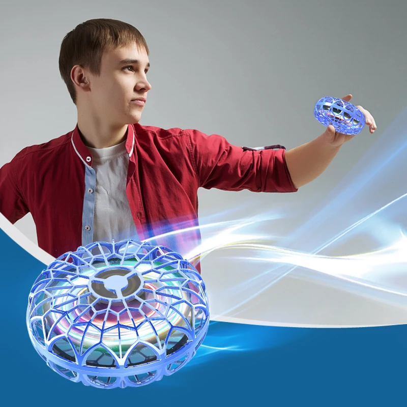 UFO Drone Fidget Flying Spinner for Adult Kids Hand Operated Drones Small Sensor Flying Toy with Rotating LED Lights