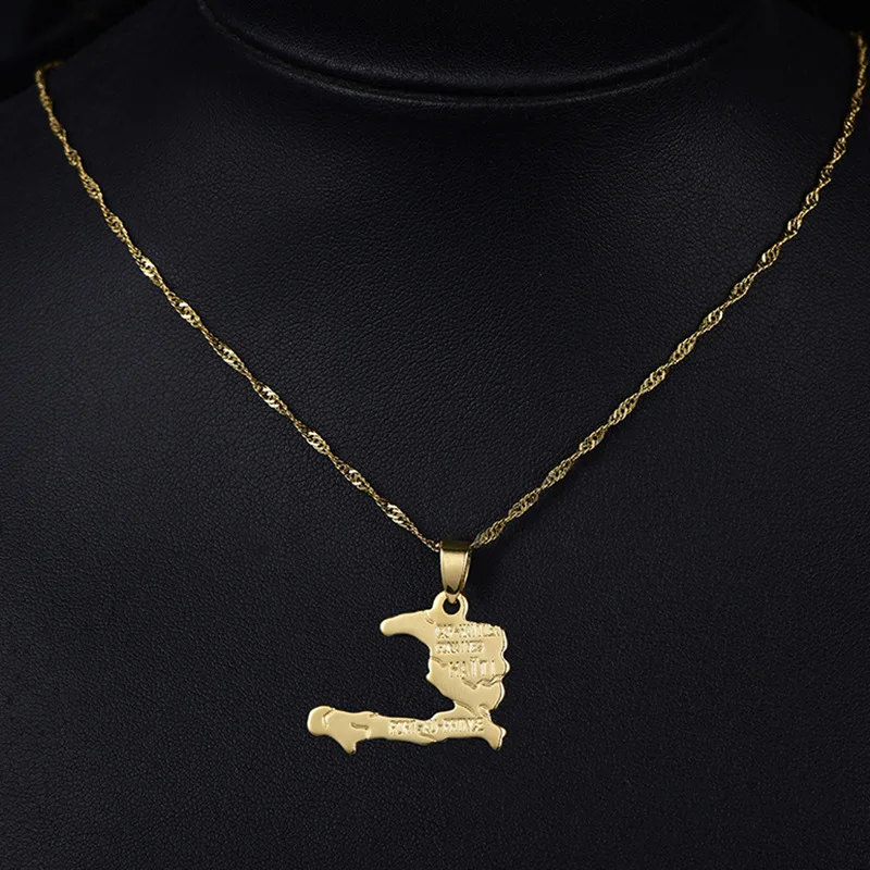 Hot Sale Africa Map Gold Necklace 18k Gold Plated Haiti Map Pendant Necklace for Men Women Wholesale