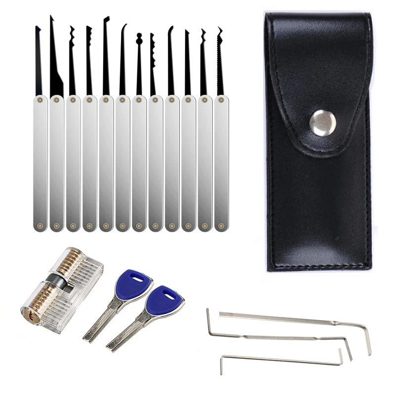 12pcs Lock Pick Stainless Handles Practice Padlocks beginner Removing Key Set Lockpick Locksmith Tools Lock Opener