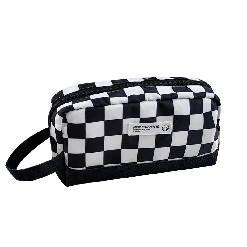 MOKA Classic milk pattern black and white chessboard grid pencil case large capacity student grid buggy bag pencil box