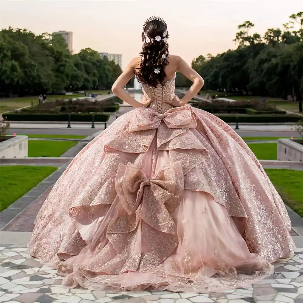 Mumuleo Blush Pink Quinceanera Dresses Ball Gown For Sweet 16 Dress Bow Party Princess Gowns Vestido De 15 Anos Plus Size