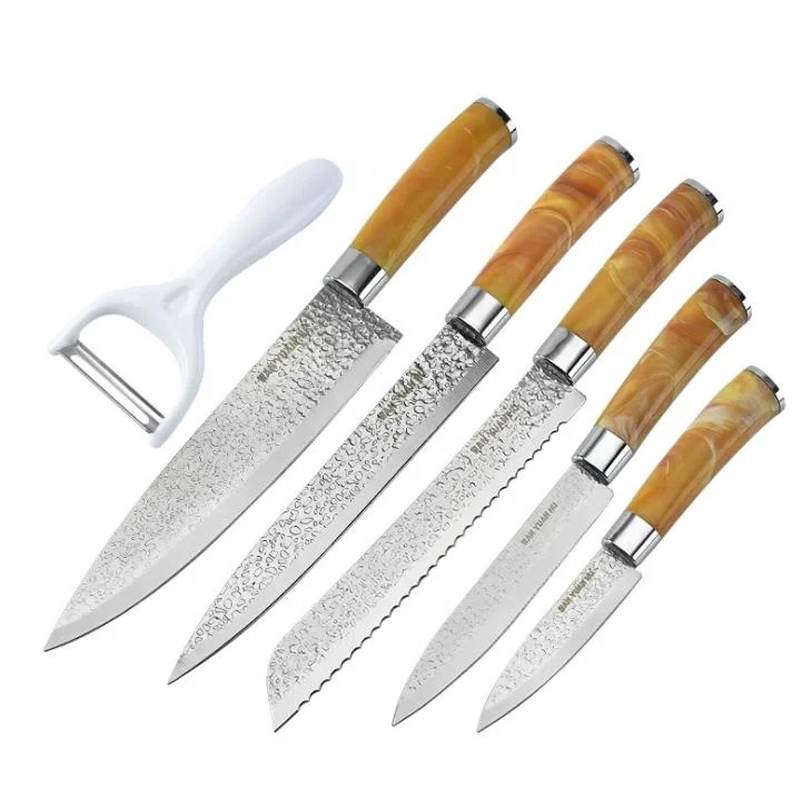 High Carbon Steel Blade 12 Piece Kitchen Cutlery Thriple Rivets Hollow Handle Copper PVD Coated Knife Block