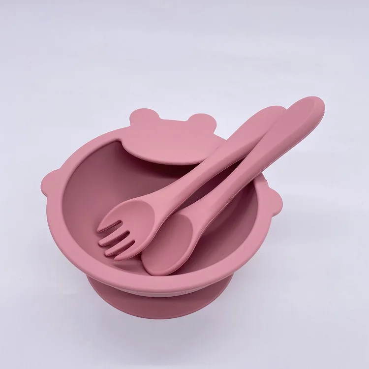 Silicon Baby Cutlery Set Baby Dishes For Feeding Dinner Plates Kids Dining Bowl With Spoon Baby Food Plate Set Sucton Plate