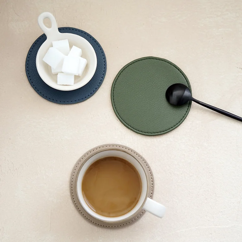 Waterproof Round Faux Leather Cup Mats Leather Coffee Cup Placemat leather Coasters for drinks