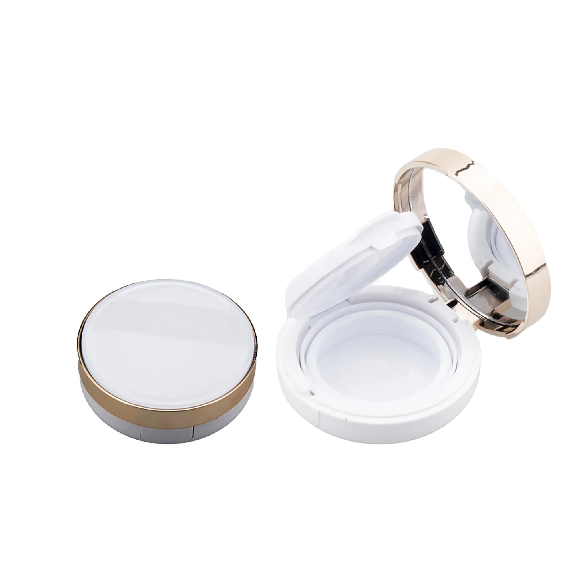 Wholesale Cosmetic Round Compact Powder Case with Mirror Empty Foundation BB Air Cushion Case White and Silver Treatment Logos