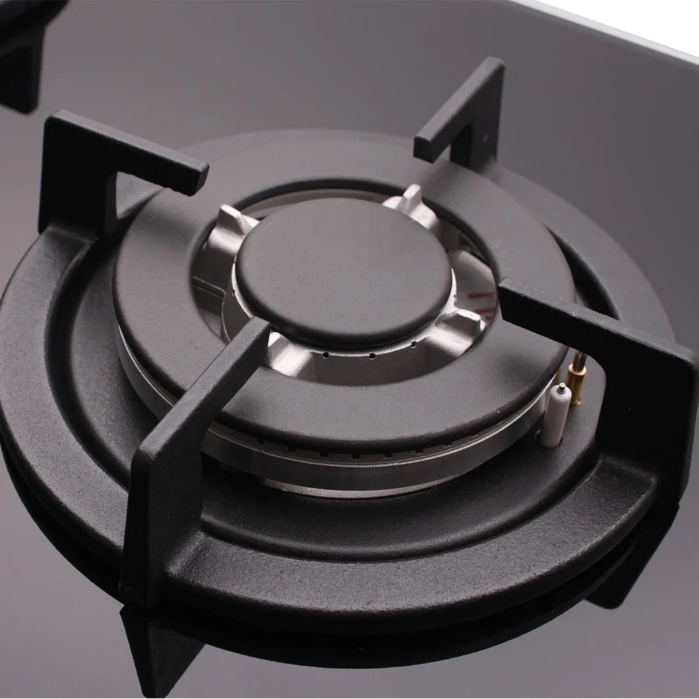Xunda All Black Tempered Glass 5 Burners Gas Cooktops Built-In Gas Stove Glass Top Hob