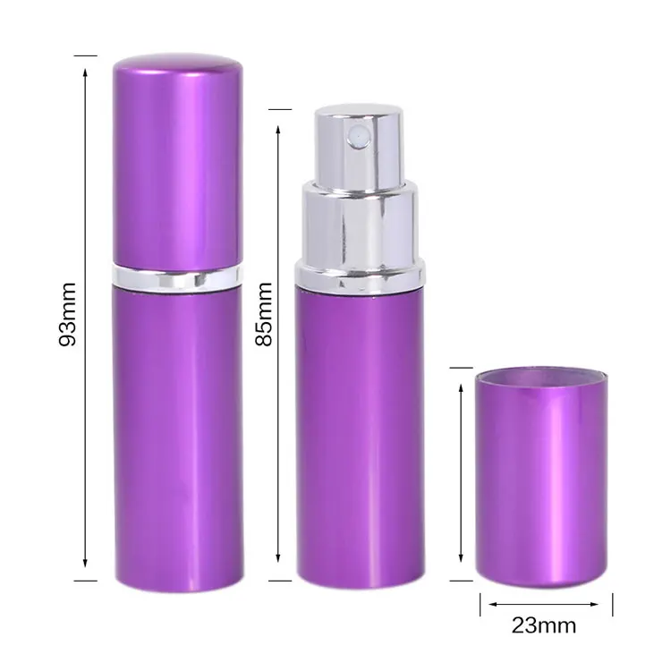 Empty cosmetic 7 colors 10ml mini portable pocket sized aluminum bottles refillable spray perfume atomizers wholesale