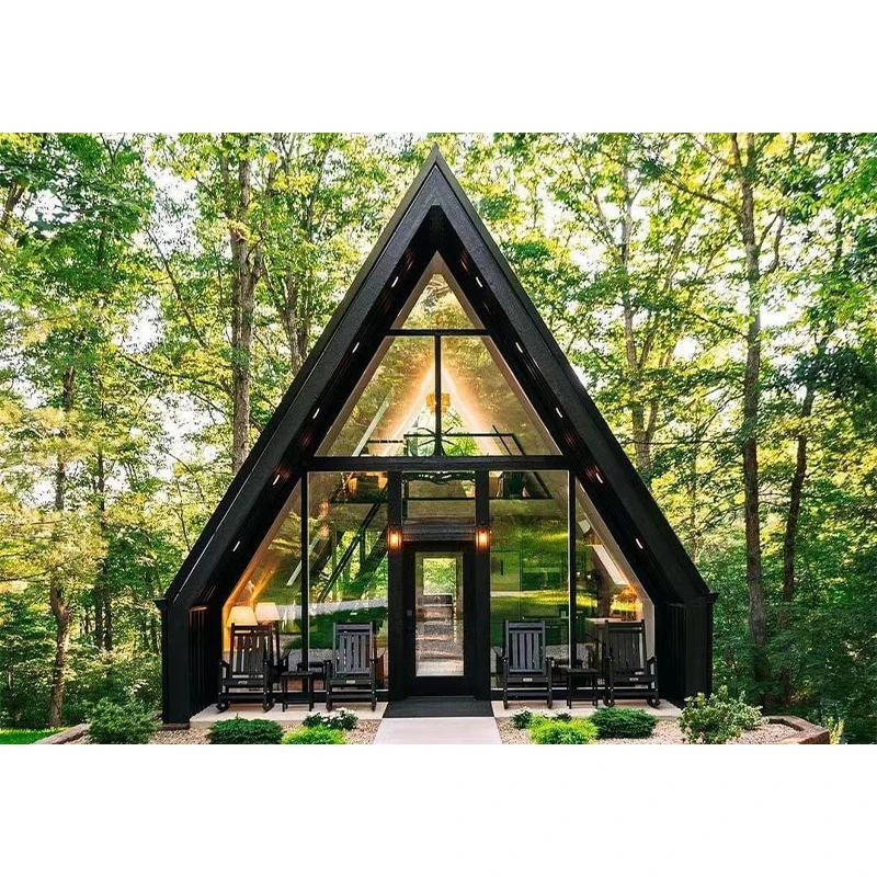 Triangle Modular Wooden Camper Hotel Home Resort Holiday Steel Cabin A Frame House Kit Light Steel