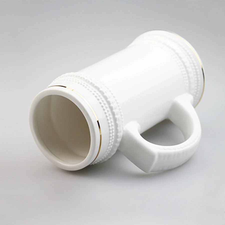 Wholesale 22oz white sublimation beer stein with gold trim