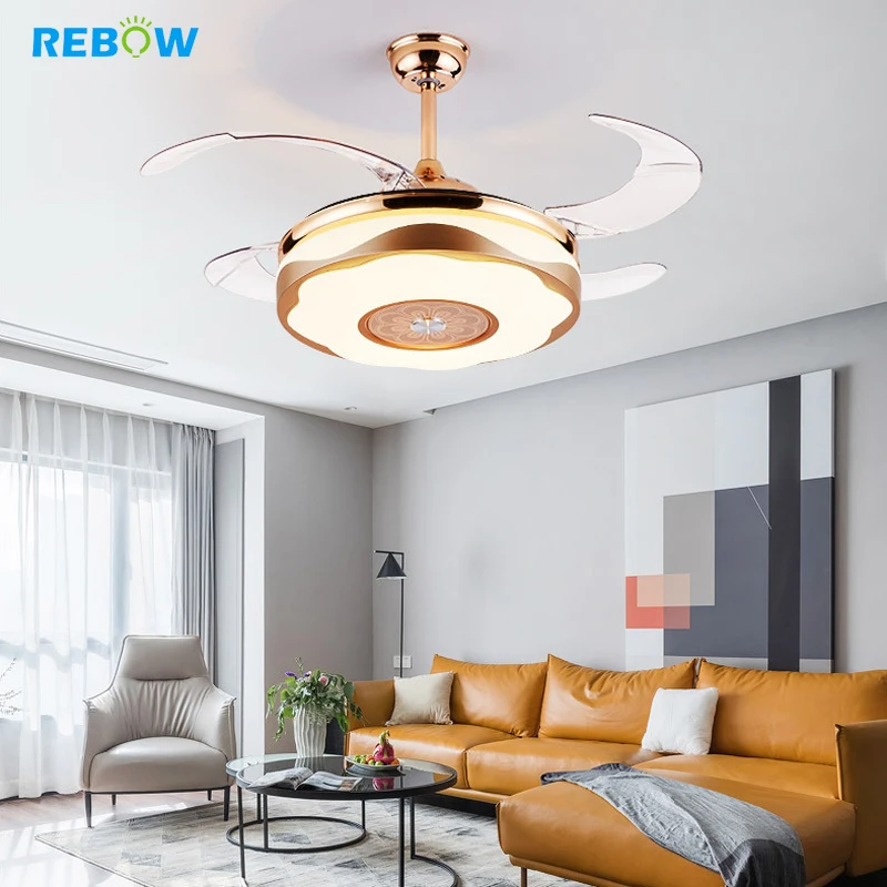 Drop shipping Modern smart Remote Control flush mount chandeliers led ceiling fan with light