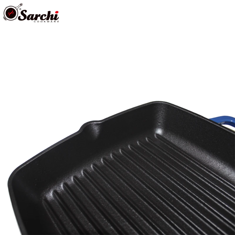 High quality 24cm enamel cast iron frying steak grill pan