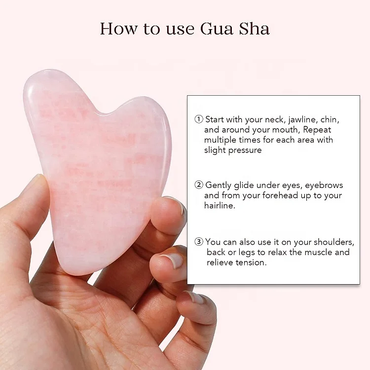 Custom Logo 2 in 1 Natural Jade Facial Massage Pink Crystal Quartz Roller Gua Sha Set With Box