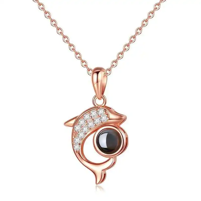 Kolye Valentine Memory Projection Jewelry Gift 100 Languages Dolphin Pendant I love you Necklaces