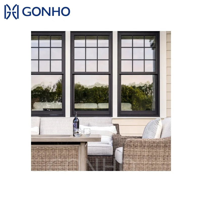 Factory Price Convenient Switching Secure Anti-theft Aluminum Single Hung Window With Grids