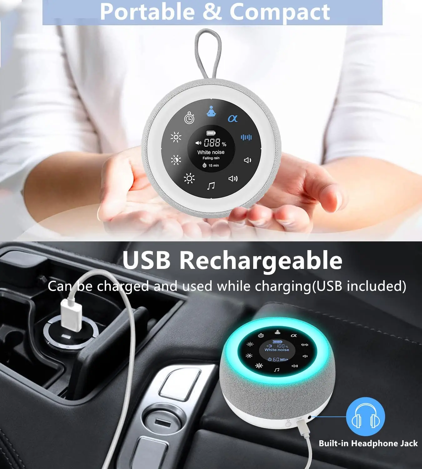 YOUMAY 2 in 1 White Noise Machine Sleep Sound Machine with 7 Colors Night Light 32 Soothing Sounds sleep machine