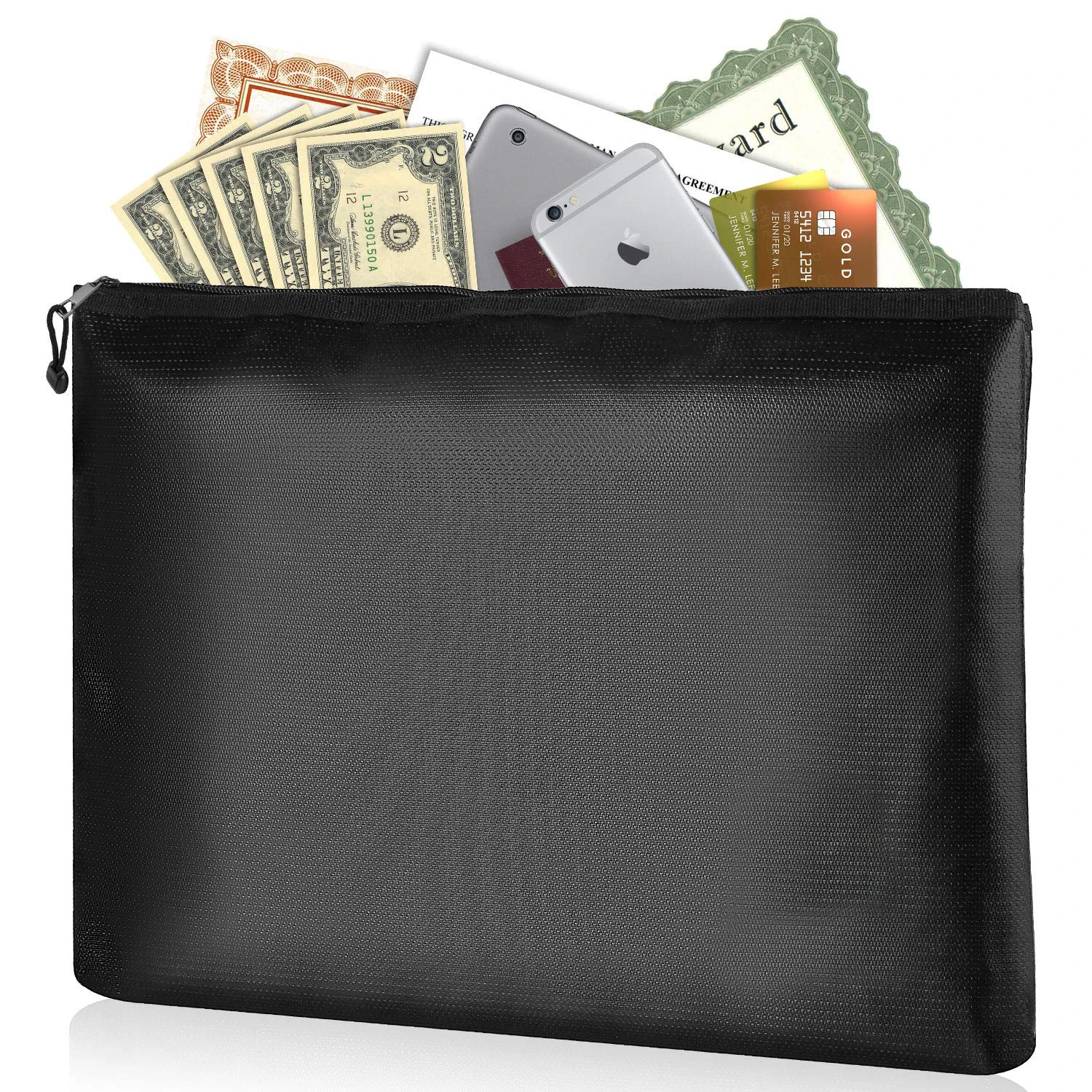 
Fireproof Document Bags,14.2x10 Triple Layers Waterproof and Fireproof Money Bag with 3 Pockets,Silicone Coated Fire Safe 