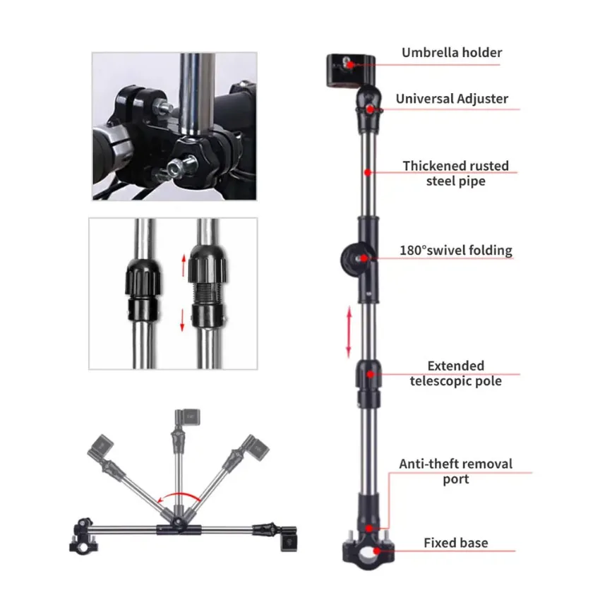 Foldable Stainless Steel Bicycle Umbrella Frame - Protects You from Sun and Rain While Cycling