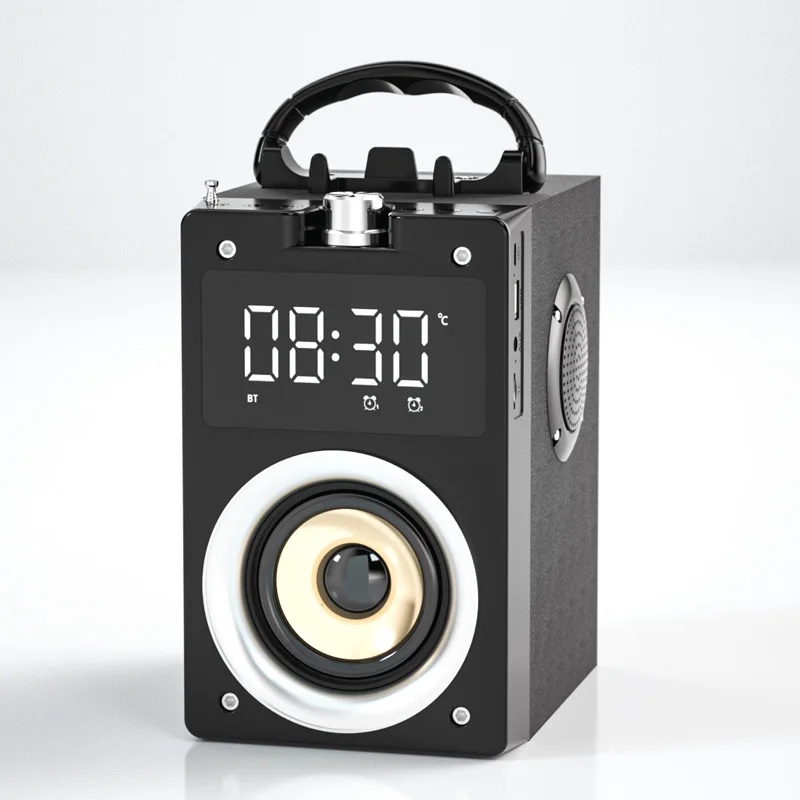 Creative Design T3 Portable Outdoor Speaker 2.1 Channel Stereo Speaker with Remote Control Dual Alarm Clock Phone Holder LCD MIC
