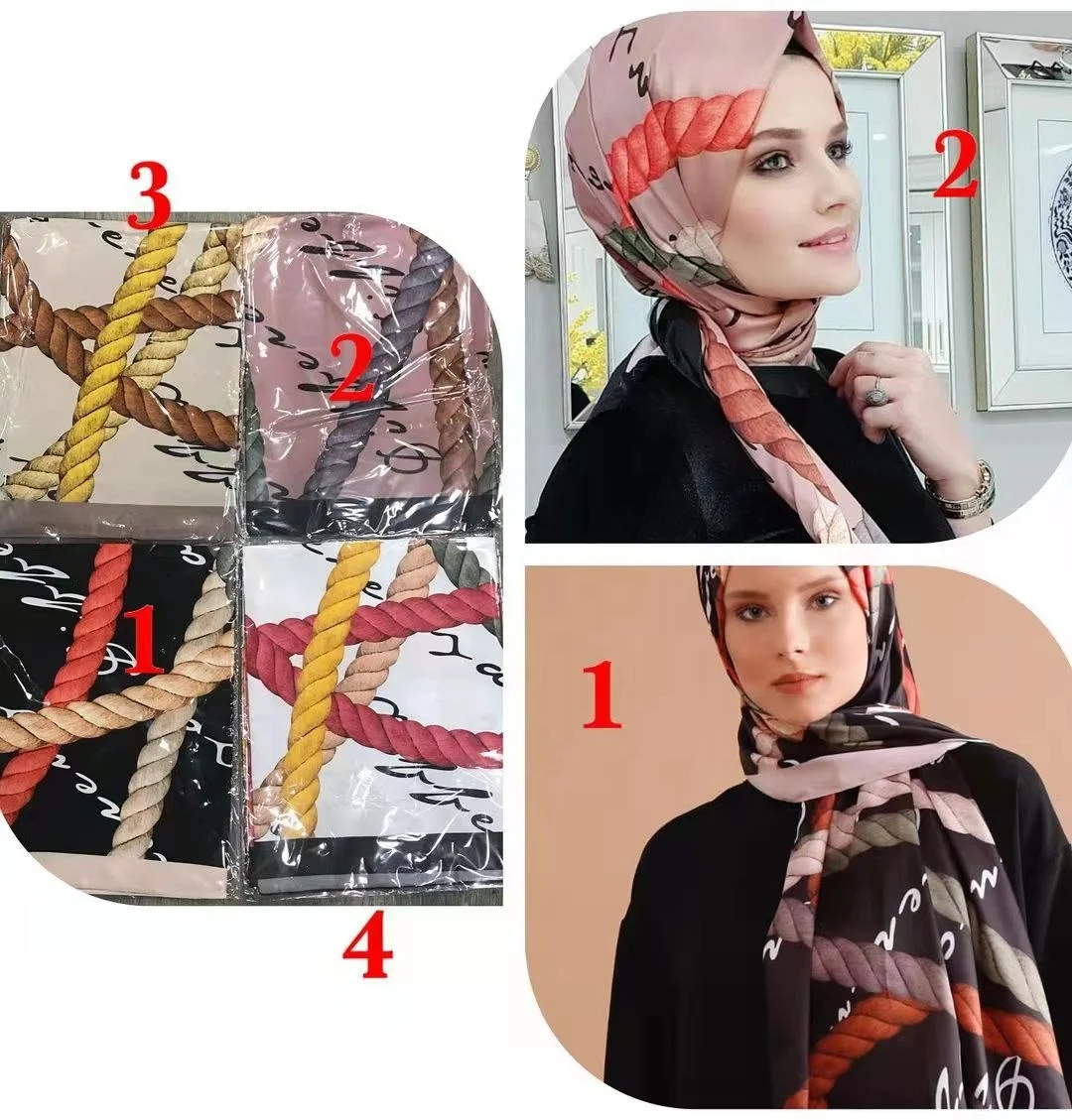 MOTIVE FORCE 2024 Trends Malaysia Middle East Pakistan Hemp Rope Printed Chiffon Wholesale Turkish Hijab Suppliers