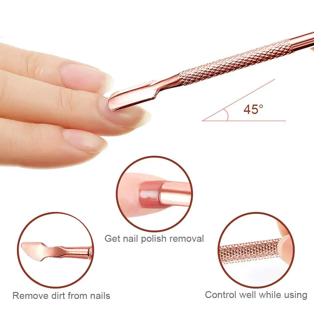 2pcs Professional Rose Gold Stainless Steel Cuticle Nipper with Pusher