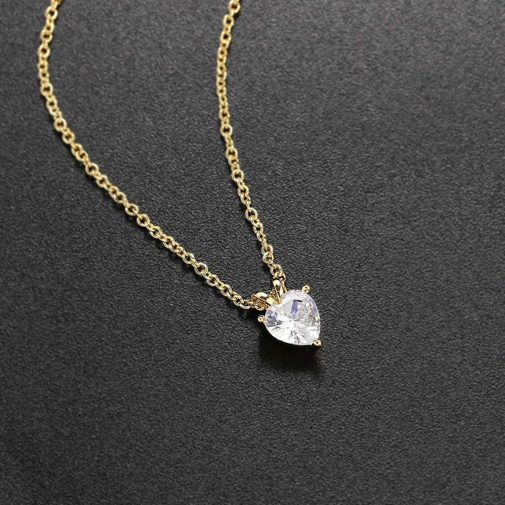 N476 Dainty High Quality Womens Accessories 14K Gold Plated Heart Shape Zircon CZ Diamond Necklace