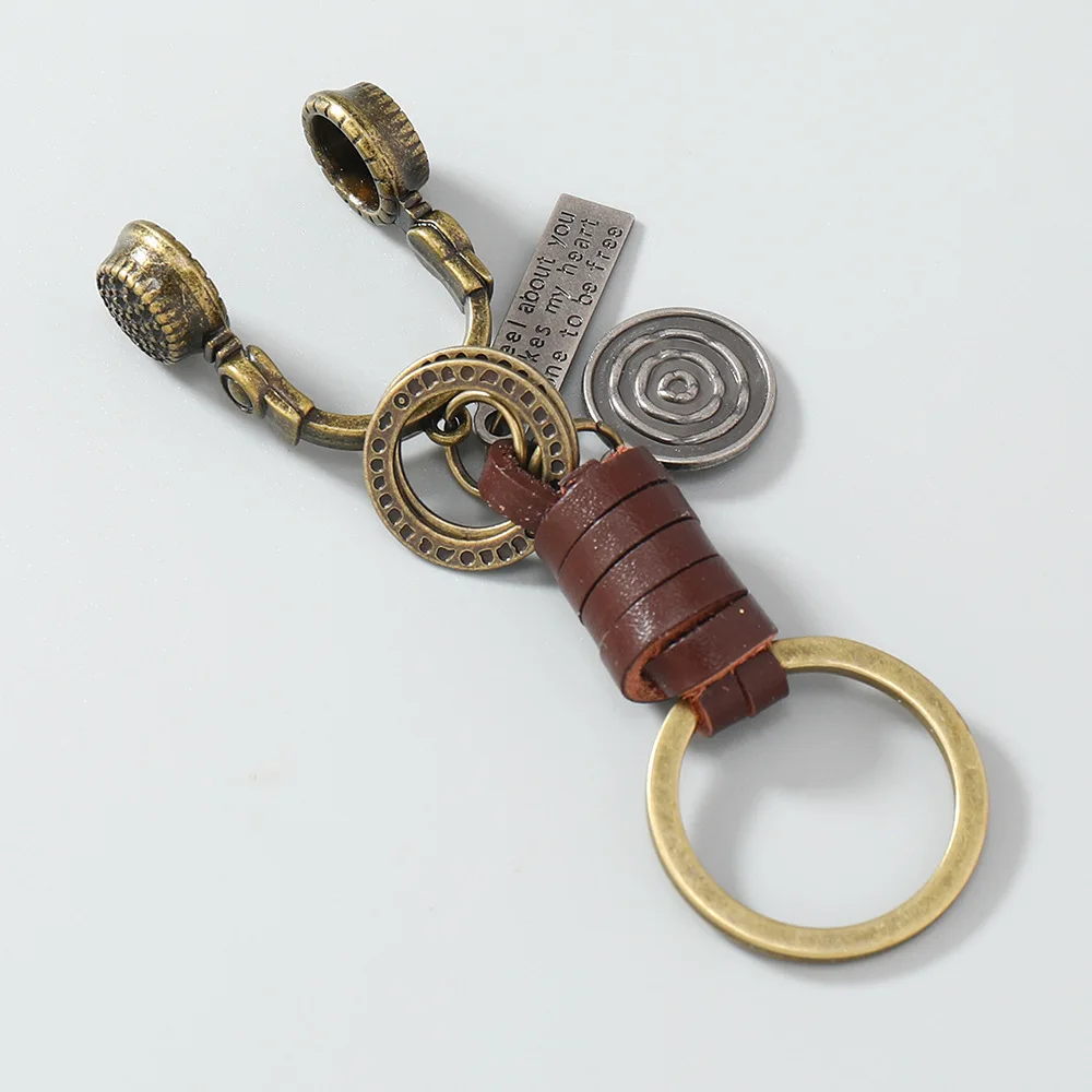 Fashion 3D Music Headset Keychain Bronze Alloy Retro Punk KeyChain Braided Cowhide Rope Leather Keychain Handbag Car Key Chains