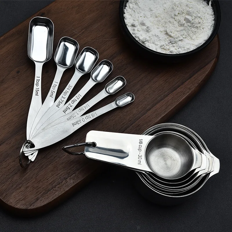 Лидер продаж, кухонные приборы для готовки выпечки, металлические мерные чашки, набор мерных ложек и стаканов из полированной нержавеющей стали