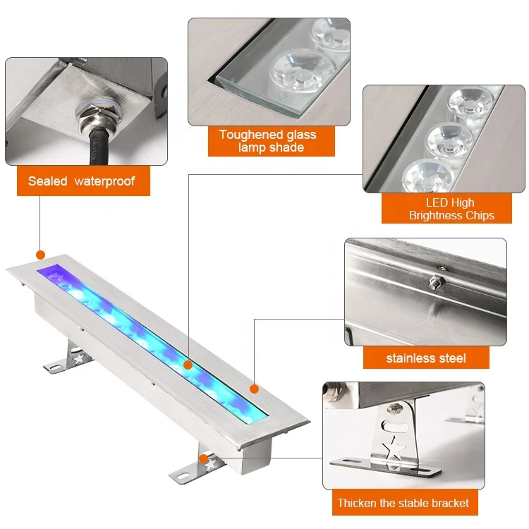 Commercial Ip68 Waterproof Led Strip Stainless Steel Lights Outdoor Works Underwater Lighting Pool Lights