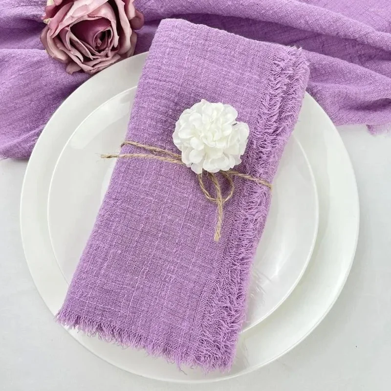 Violet colour cloth napkin wedding party table decor gauze purple tea towel soft fringe standard size lavender napkins