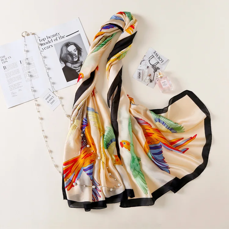 
Scarf Manufacturers Custom Print Silk Scarf Long Women Ladies Bird Printing Silk Shawl Scarves 