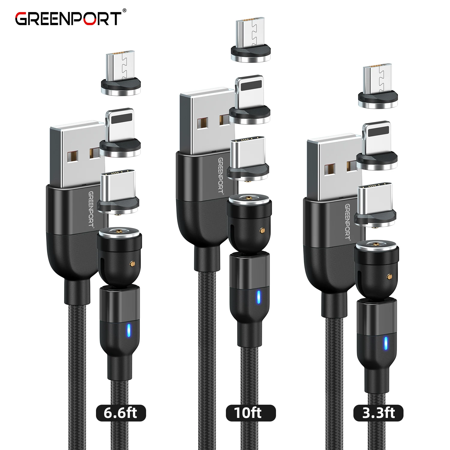 
Amazon usb charging cable free shipping mobile phone 3 in 1 magnetic charging cable 540 degree micro type c charging cable 