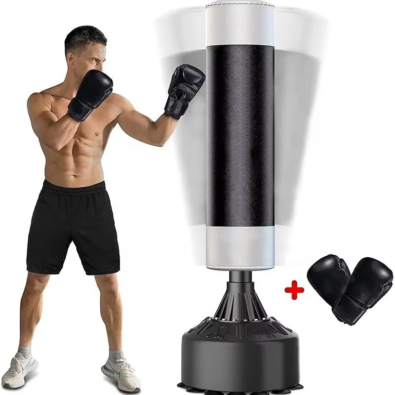 Freestanding Punching Bag with Boxing Gloves Heavy Boxing Bag with Suction Cup Base for Adult Home Office Stand Kickboxing Bag