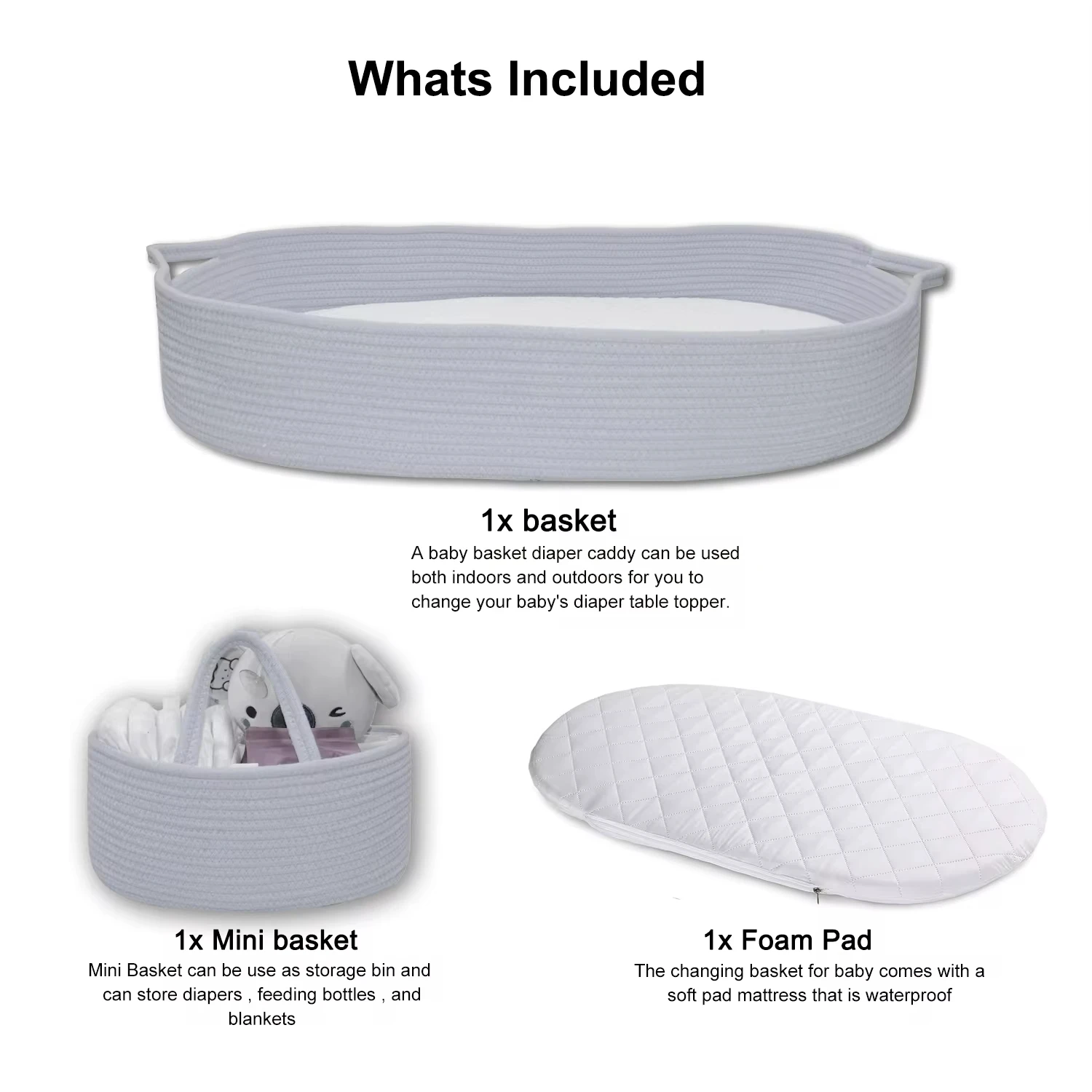 2024 Newborn Baby Gift Set Cotton Rope Baby Changing Basket with Diaper Caddy Basket