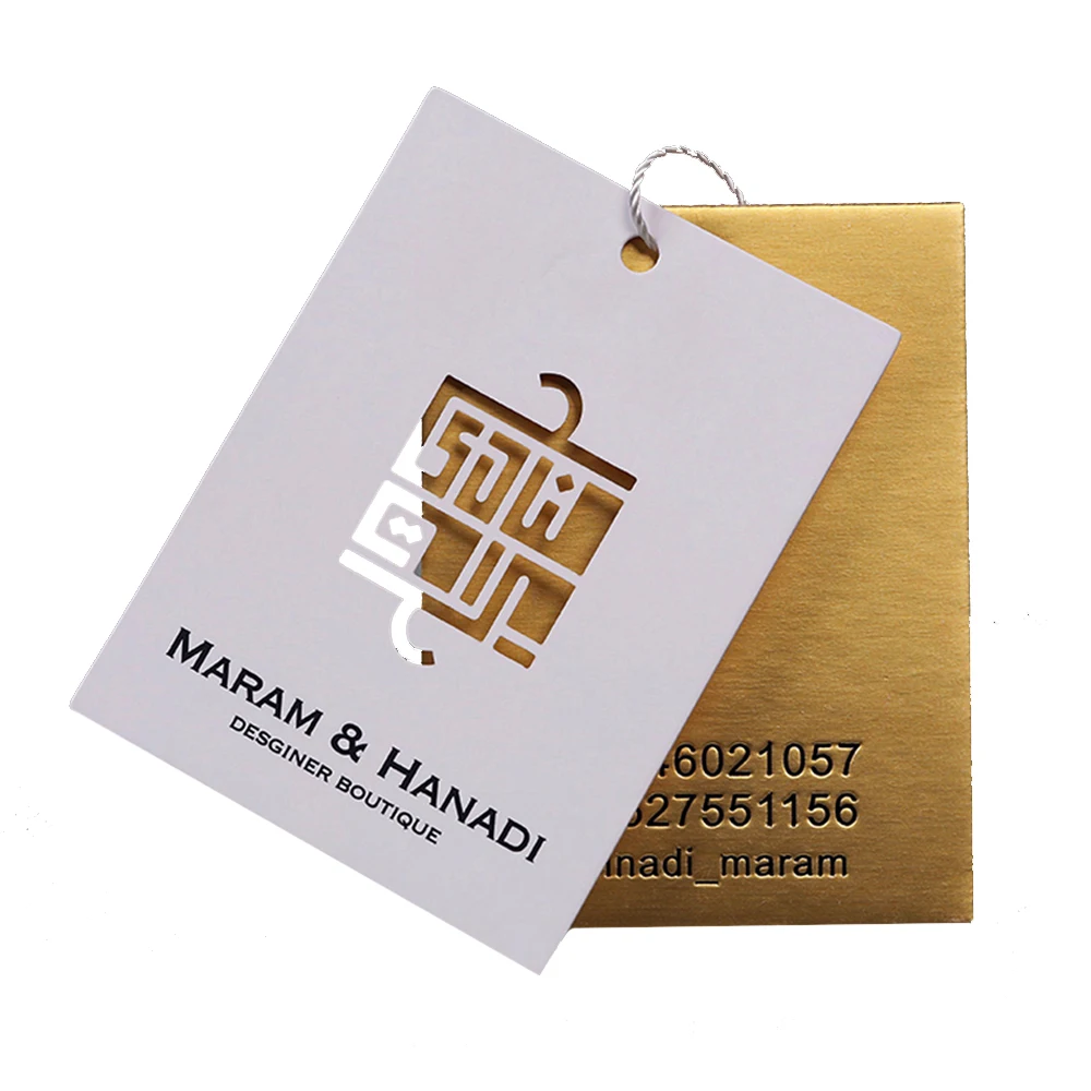 Luxury Customized Logo Print Hollow Out Kraft Cardboard Paper Jeans Hang Tag For Clothing Store