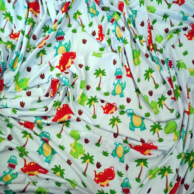 Kids Dino Style Custom Printed Bamboo Jersey Knit Lycra Fabric For Wholesale