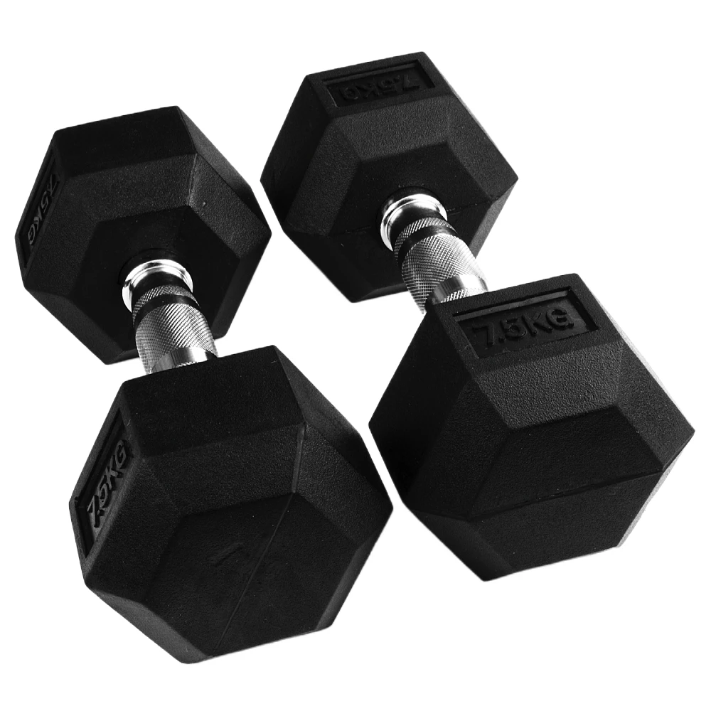 high quality fitness 5-100LB hex rubber dumbbell with steel core and Arc handle dumbbell