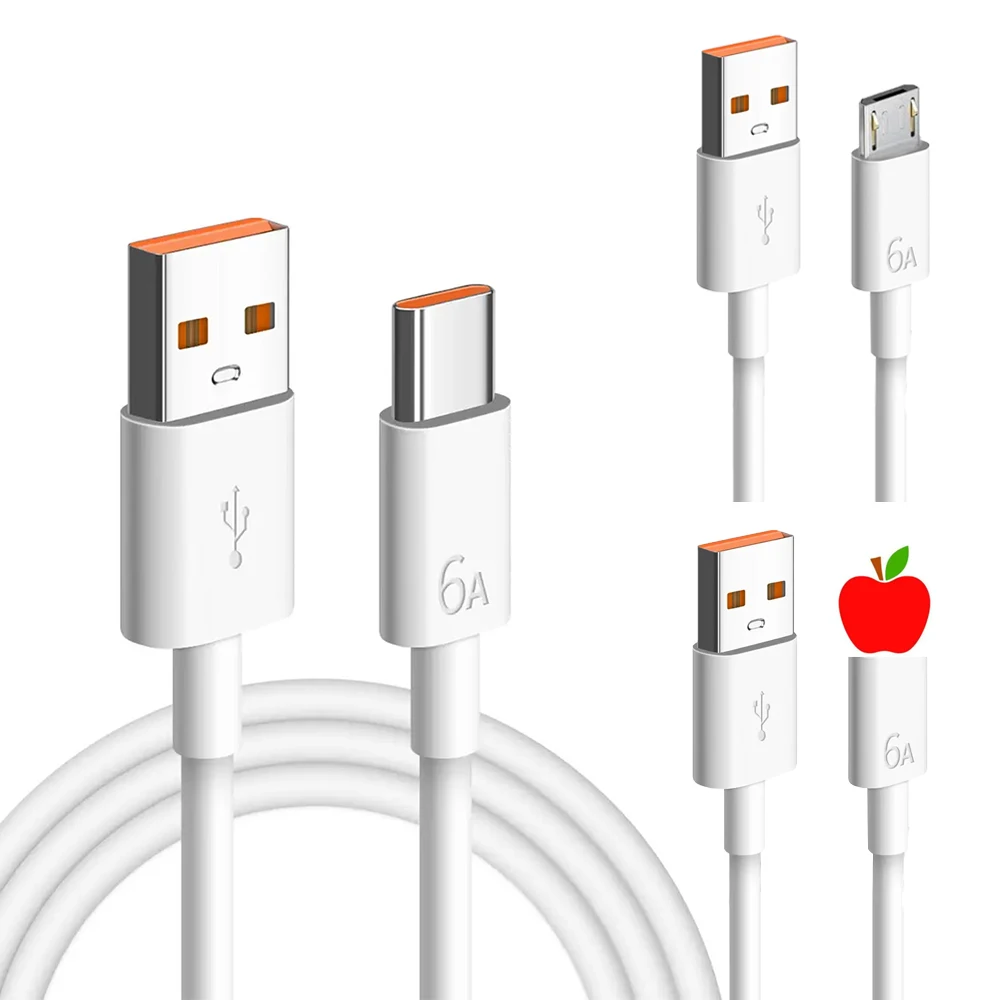 Good Mobile Phone Super Charger Kabel 6A 3A Fast Charging V8 i USBC Lightn Data Cabo Micro USB to Tipo Type C Cable