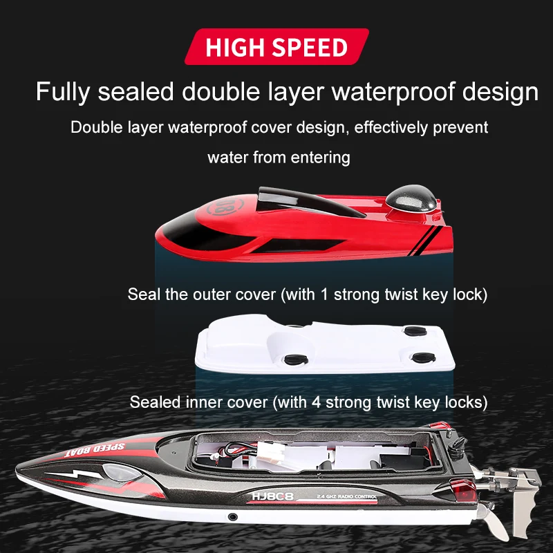 Hot Sell RC Boat HJ808 22KM/H Speedboat Athletic Navigation Self-turning Electric Racing Boat
