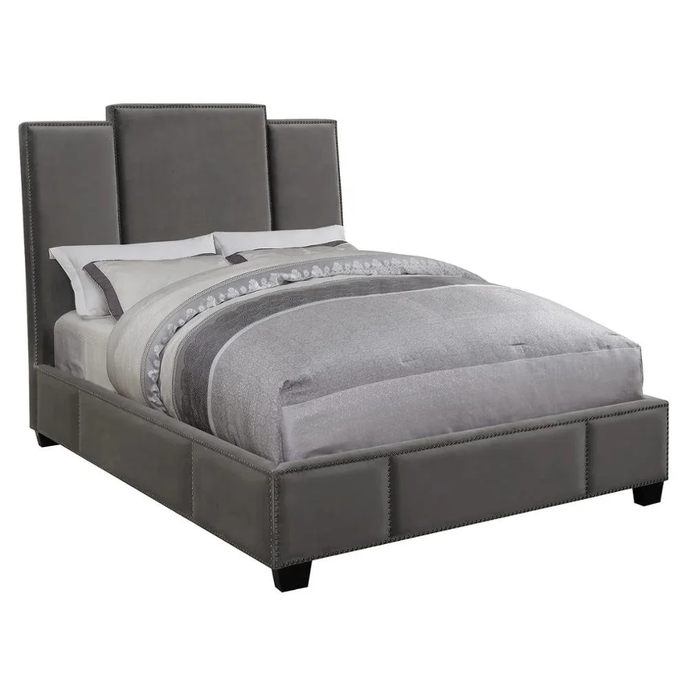 Latest california king Size Velvet Bed Upholstered Headboard Design