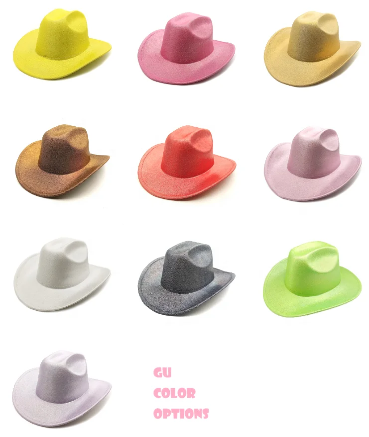 New Pink Western Style Cowgirl Hats For Women Girl Rolled Fedora Hat Party Feather Edge Pink Cowboy Hat