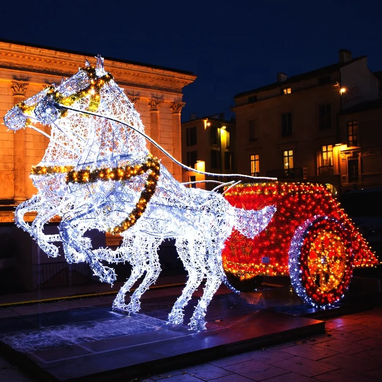 Outdoor 3d led lights horse carriage sculpture commercial christmas light