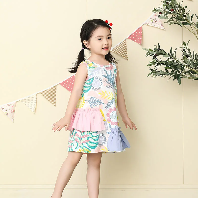 
High Quality 2-7 Years Summer Kids Flower Fashion Vintage 100%Cotton Floral Children Baby Girls Dresses 