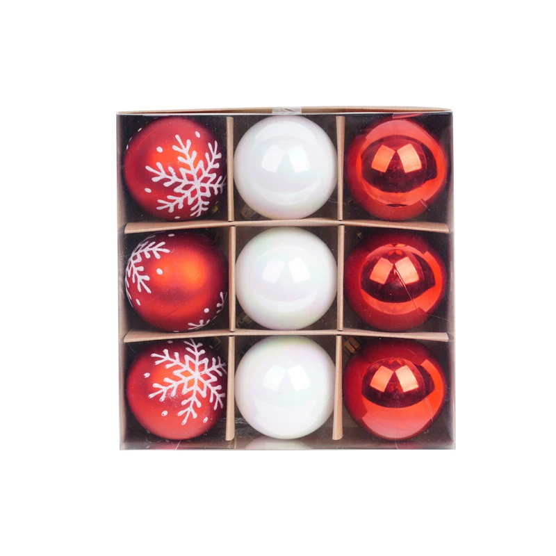 6cm 9pcs/Set Factory OEM&ODM Custom New Design Red And White Plastic Christmas Tree Decoration Balls For