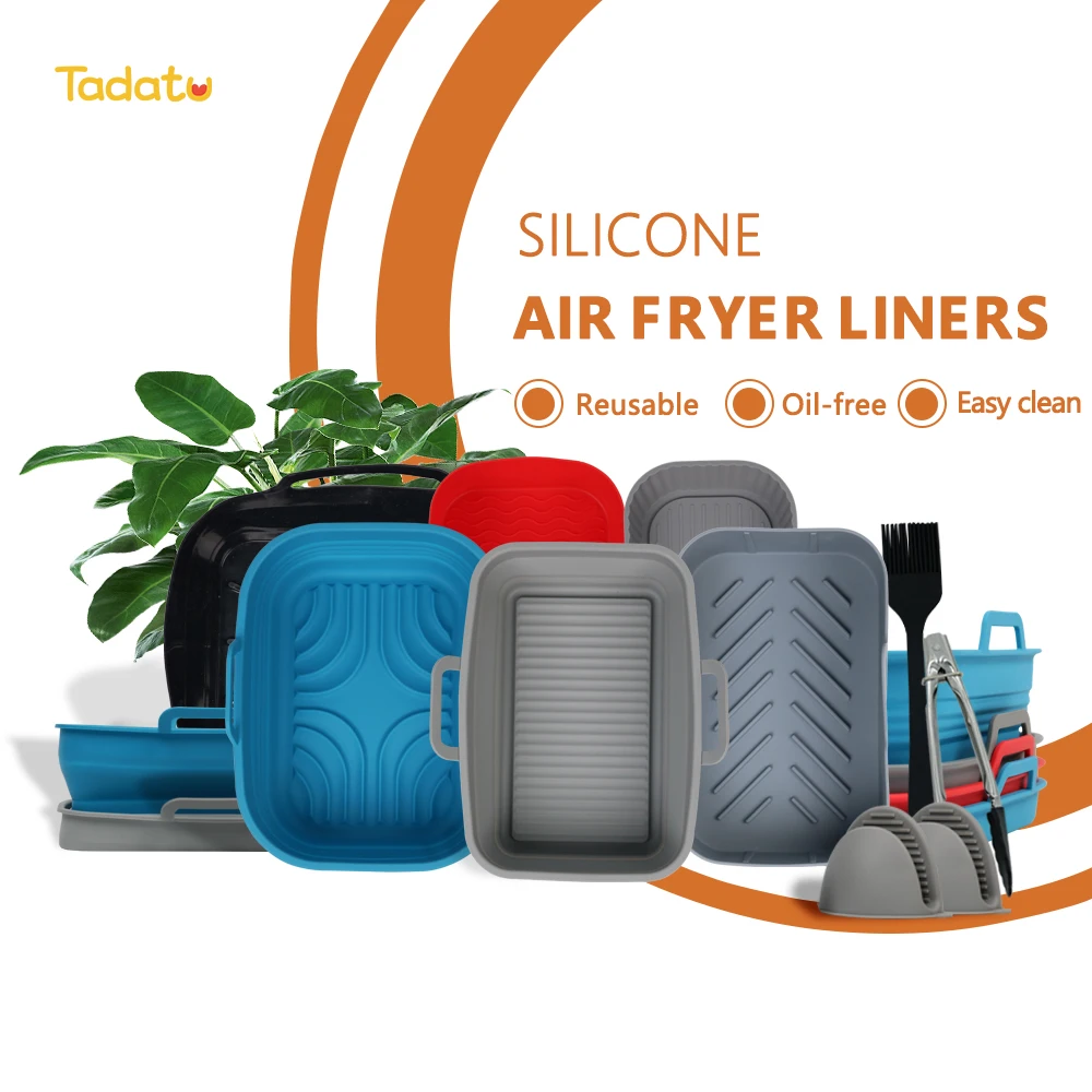 9-Pack Reusable Air Fryer Double Liners Non-Stick Baking Pan Rectangular Air Fryer Basket Tray Silicone Mold for Ninja Air fryer