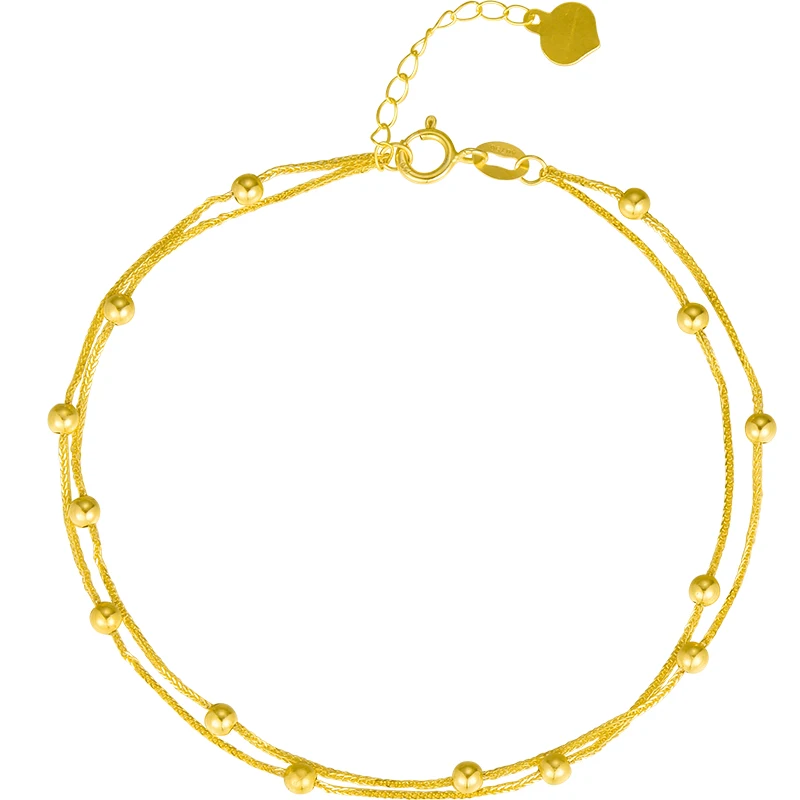 Au750 18k Solid Gold Bracelet Anklet with 2.5mm gold beads for women girls Mom length 15cm+3cm Hot sale