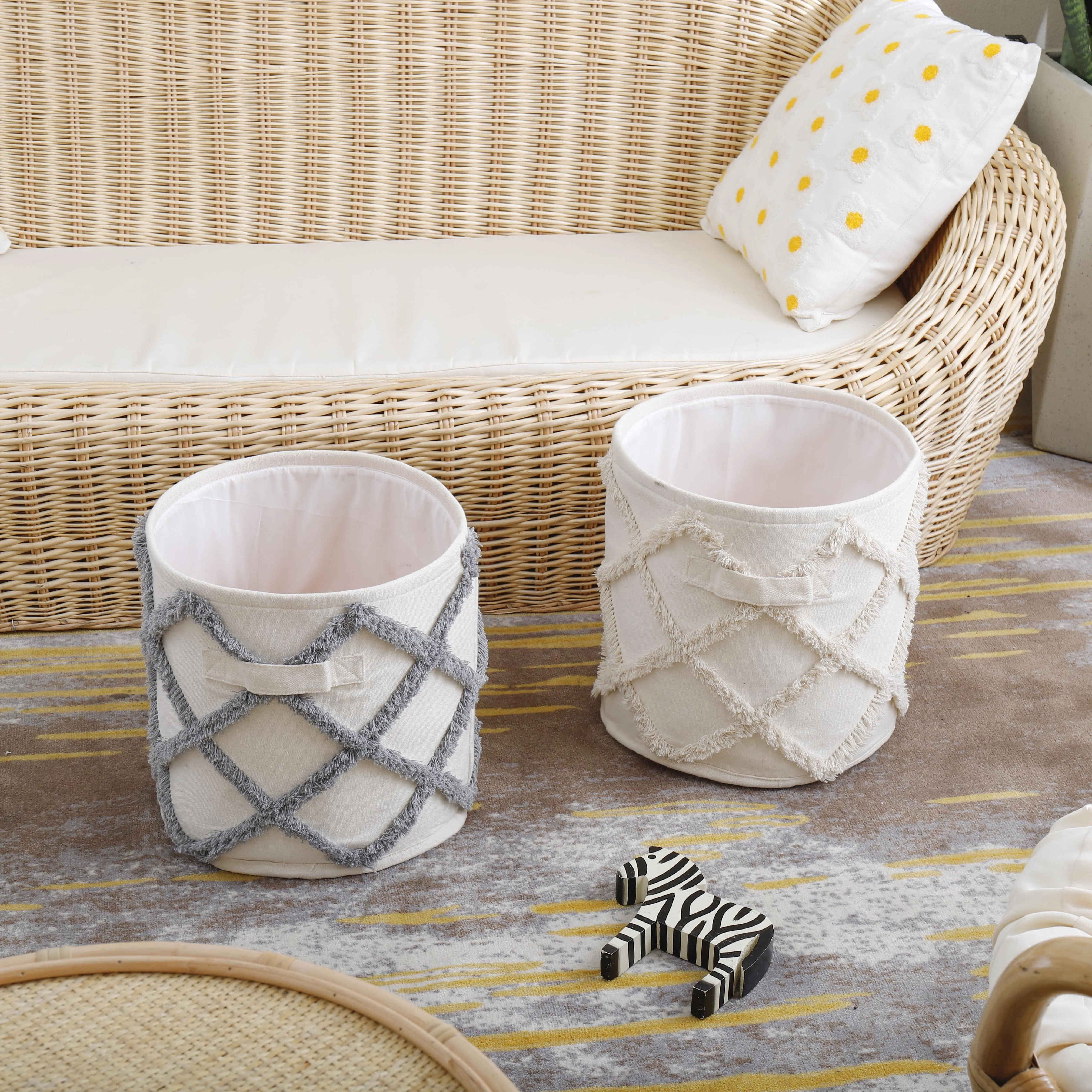 Collapsible Laundry Hamper Handles Cotton Laundry Basket Drawstring Round Storage Basket
